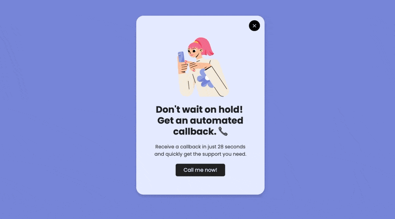 an animated popup example for automated callback to offer support