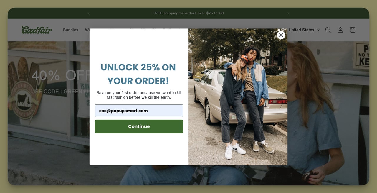 Goodfair popup for first-time buyers based on purchasing behavior segmentation