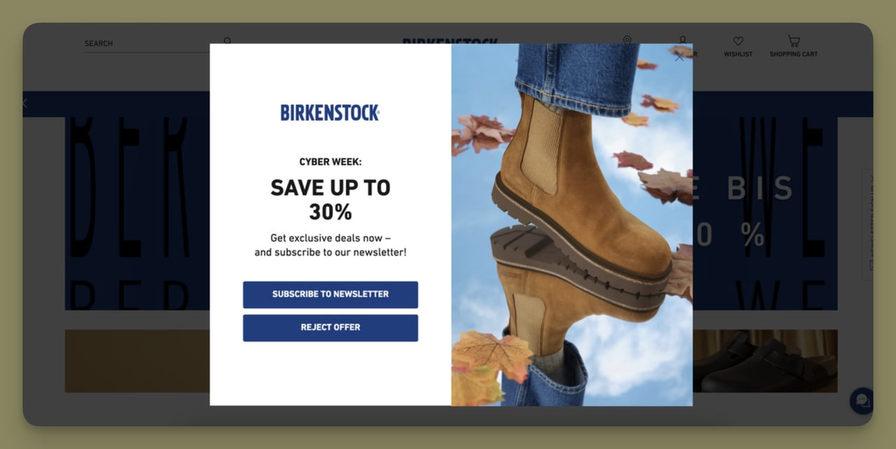 birkenstock-welcome-popup-for-seasonal-based-segmentation