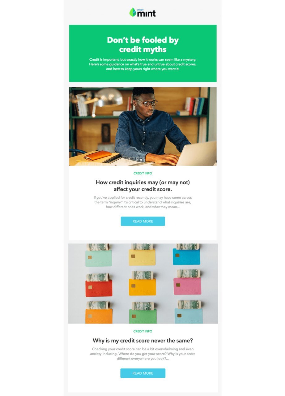 Mint's inbound email marketing campaign example