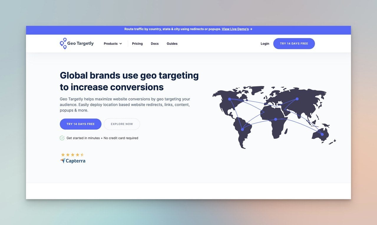 Geo Targetly website customization tool homepage