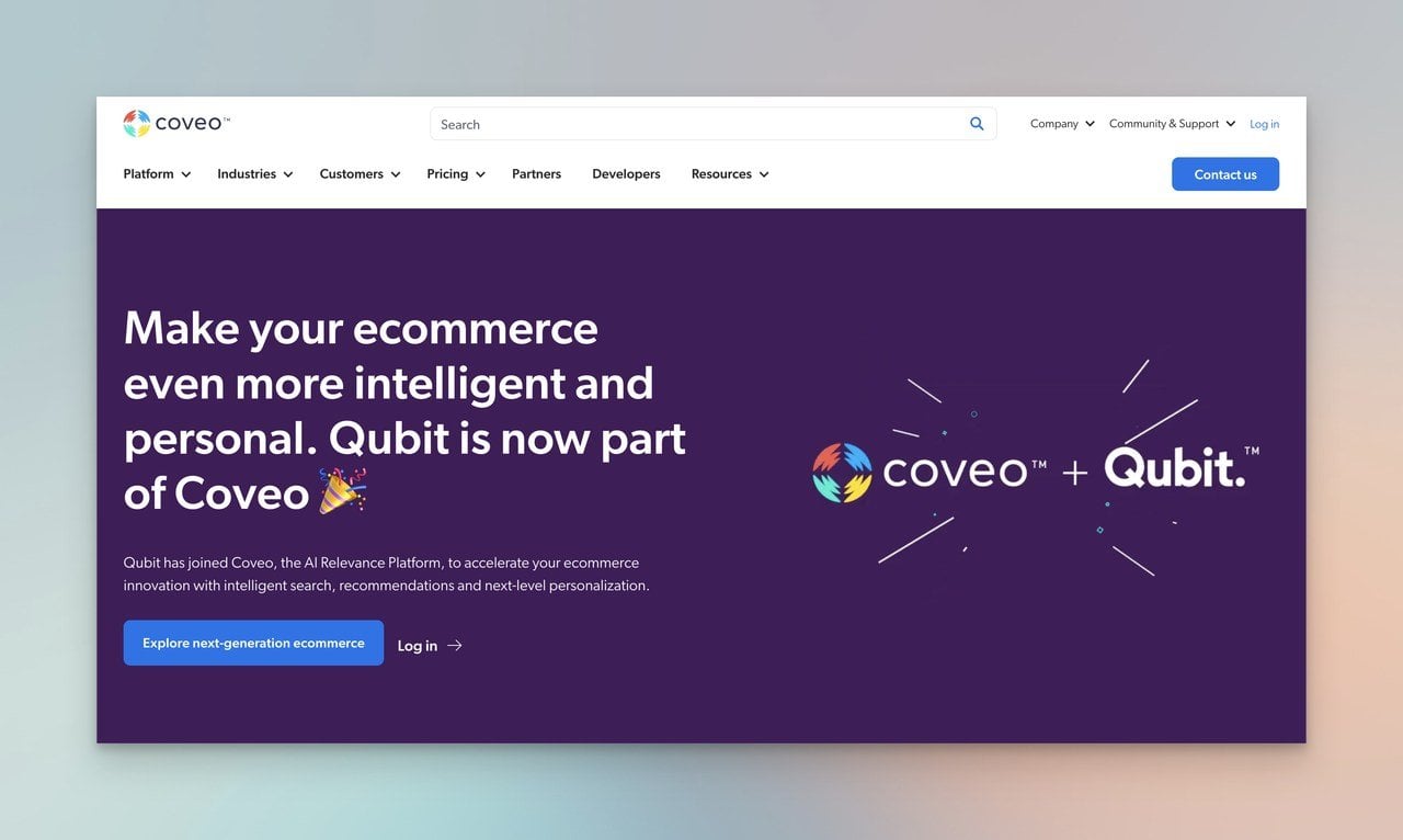 Coveo customization tool homepage with purple background and the brand's logo