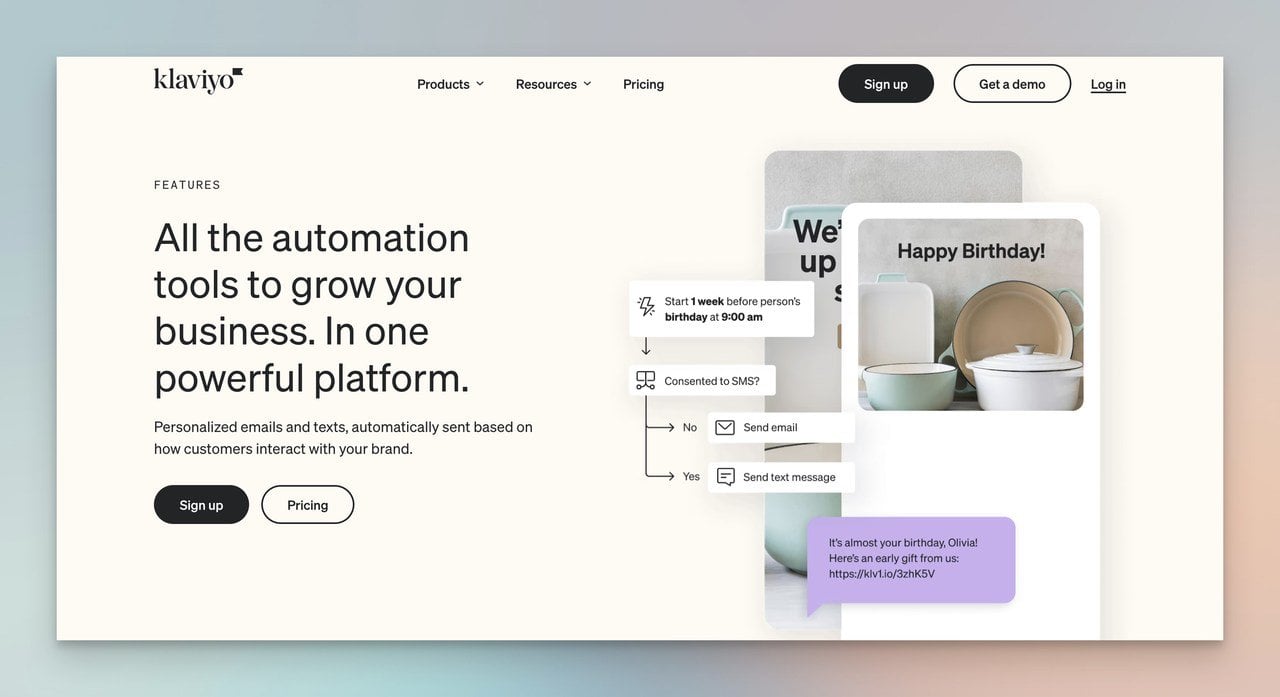 Klaviyo website personalization tool homepage