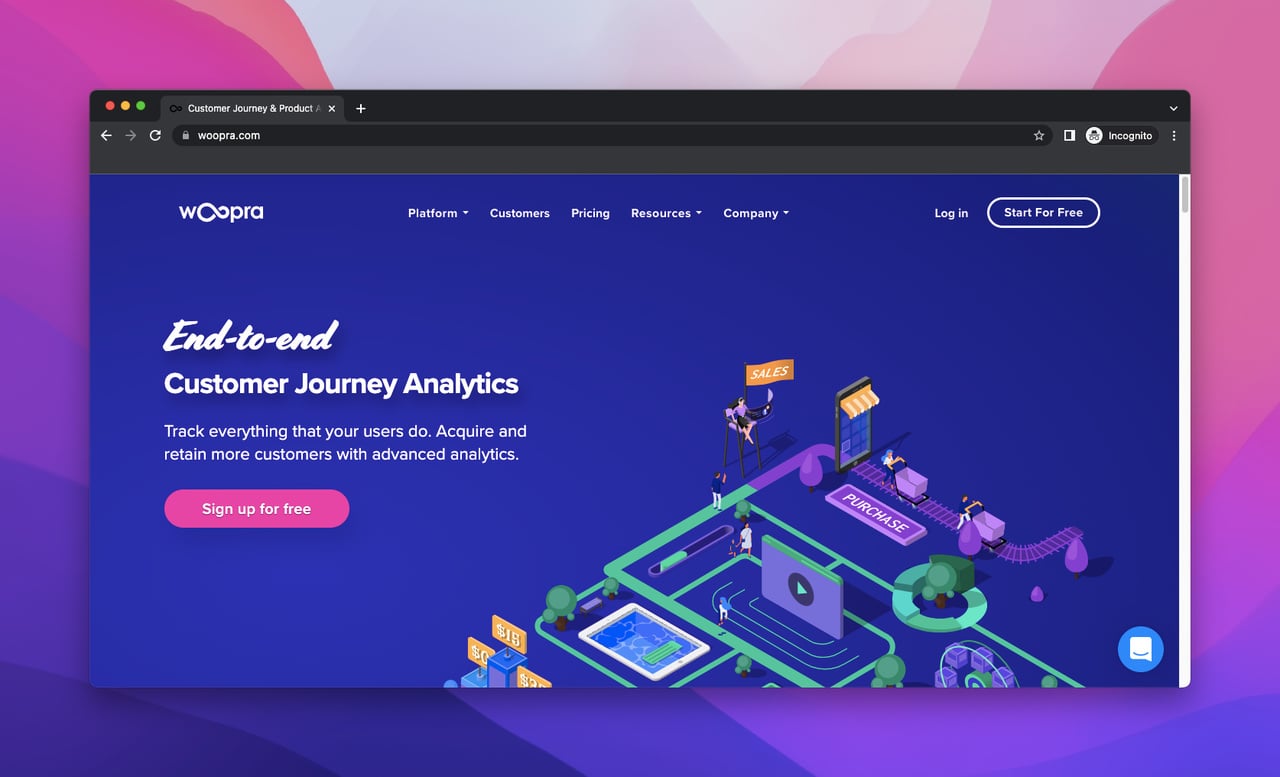 landing page of Woopra which is a website analytics tool