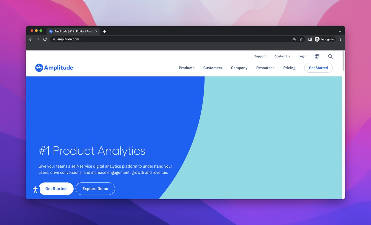 landing page of Amplitude which is a website analytics tool