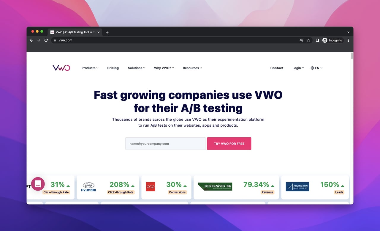 landing page of Visual Website Optimizer (VWO) which is a website analytics tool