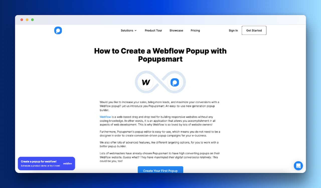 Webflow and Popupsmart integration page