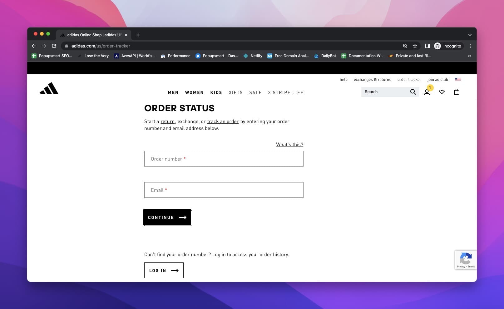 order tracking of Adidas which shows the order status