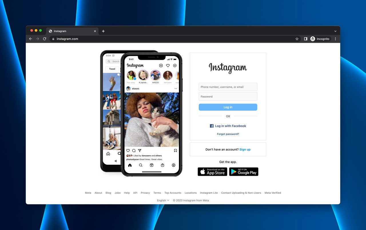 Instagram homepage with interactive mobile phone