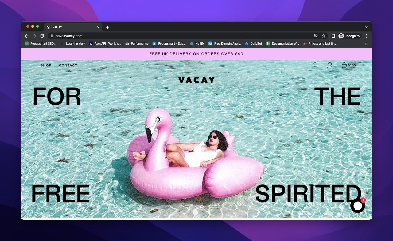 VACAY homepage with a woman enjoying the swimming pool