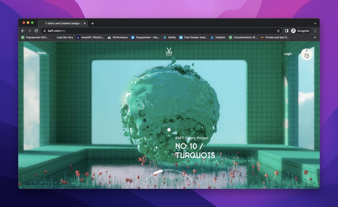 homepage of KAFT which highlights the color, turquoise