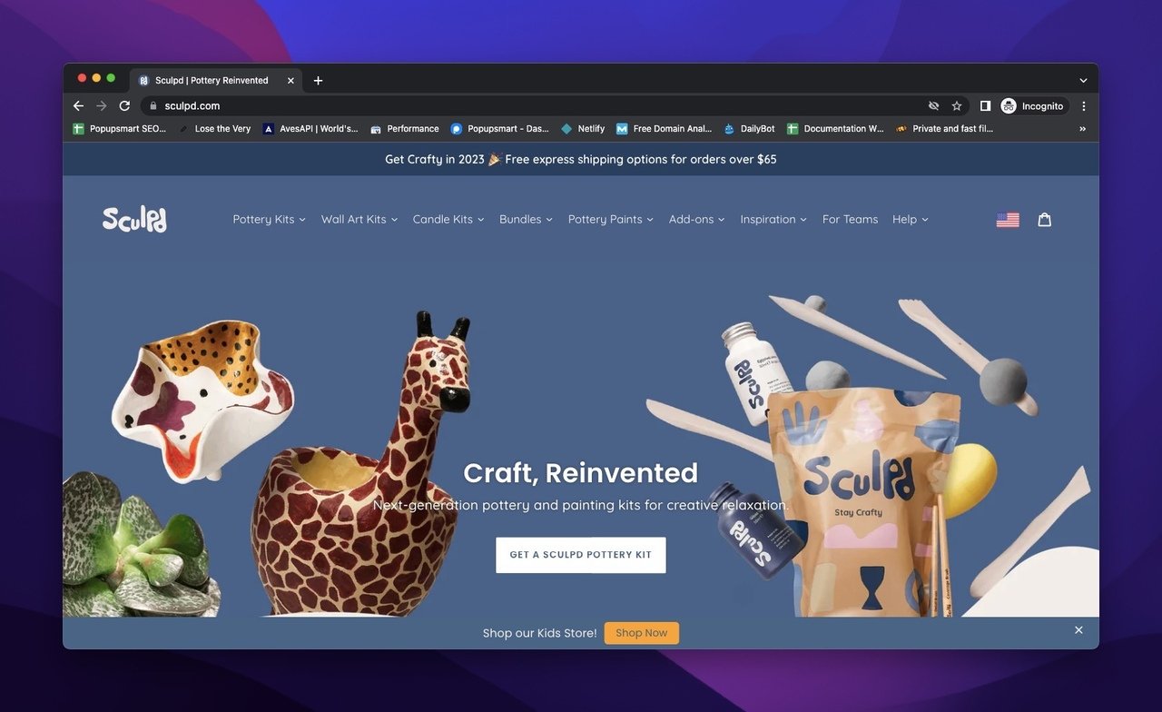 homepage of Sculpd with toys on above-the-fold