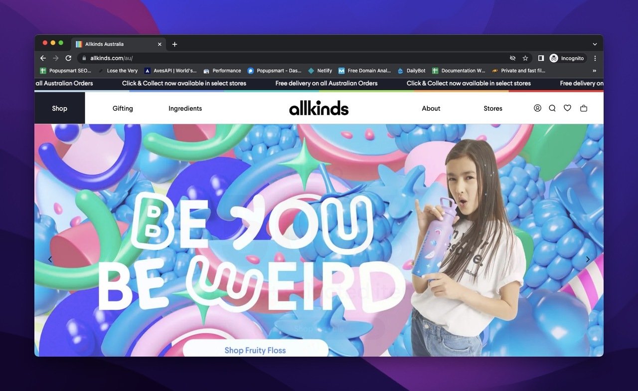 homepage of Allkinds with a figure and the motto