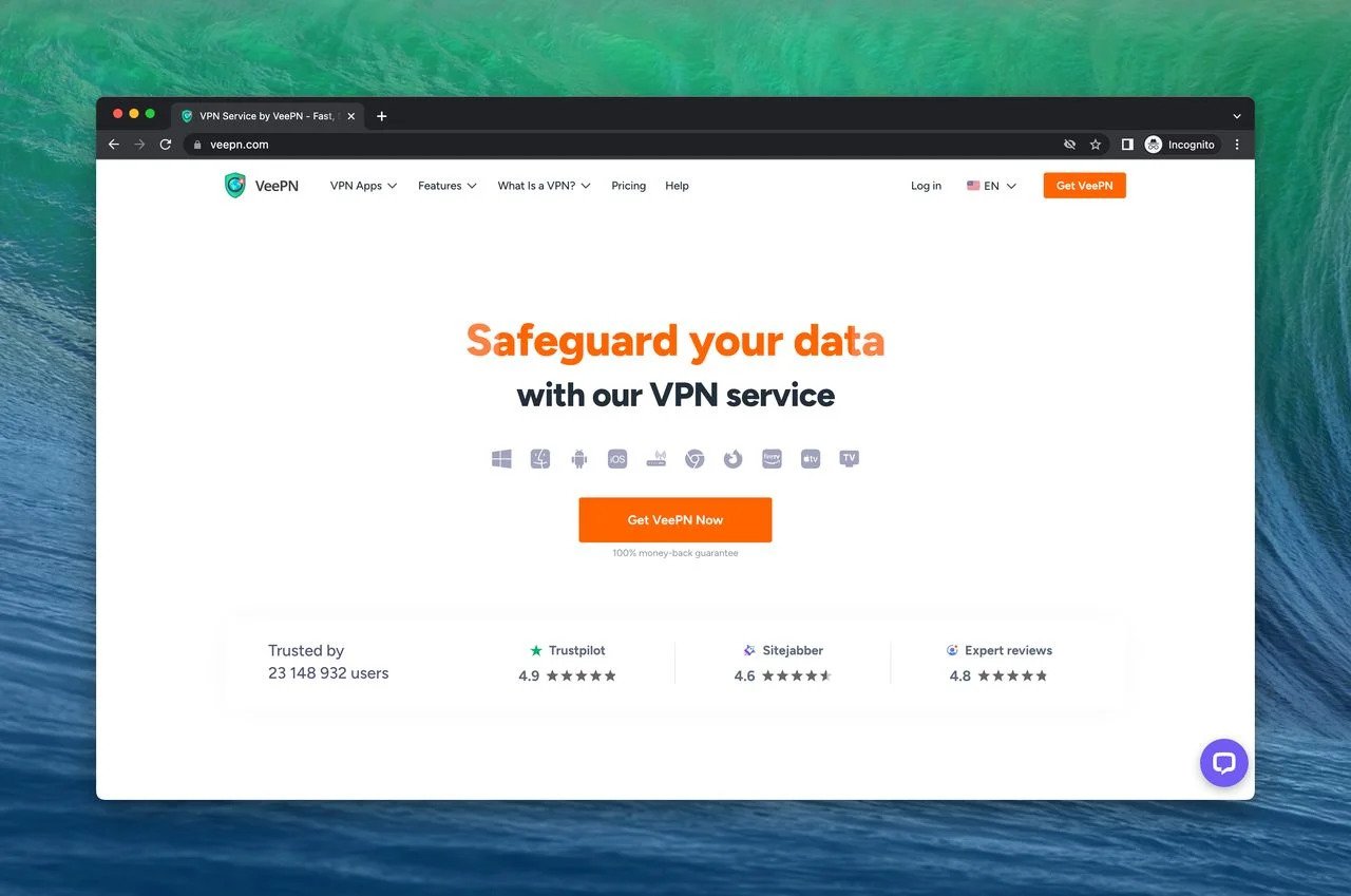 the VeePN free Chrome extension VPN homepage