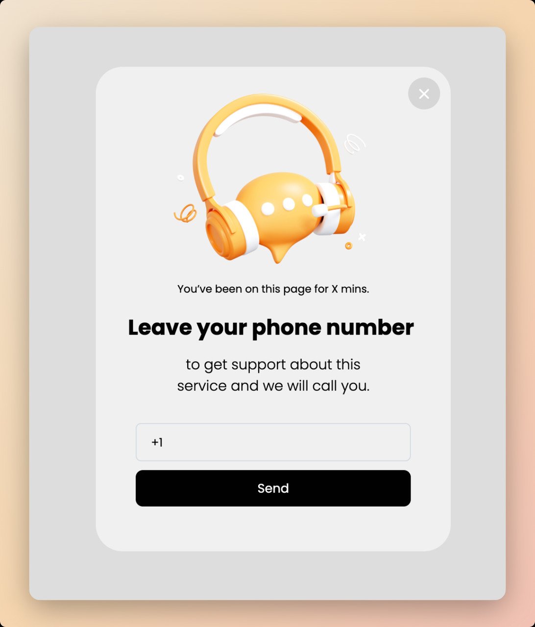 a Popupsmart SMS popup template with a heaphone illustration and a title that saysa "Leave Your Phone Number"