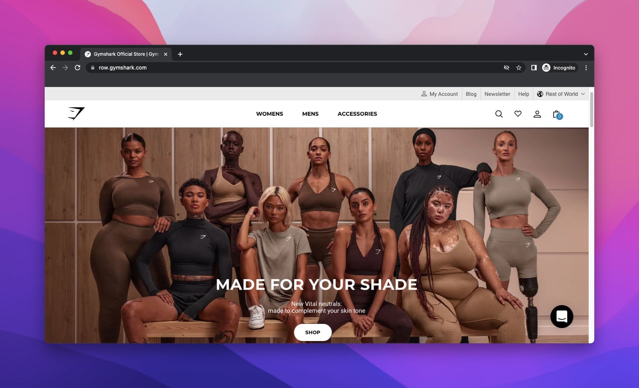 landing page of Gymshark which is a Shopify store