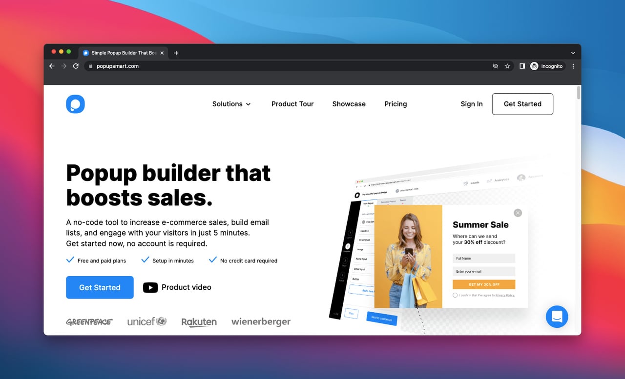 homepage of Popupsmart which is a popup builder