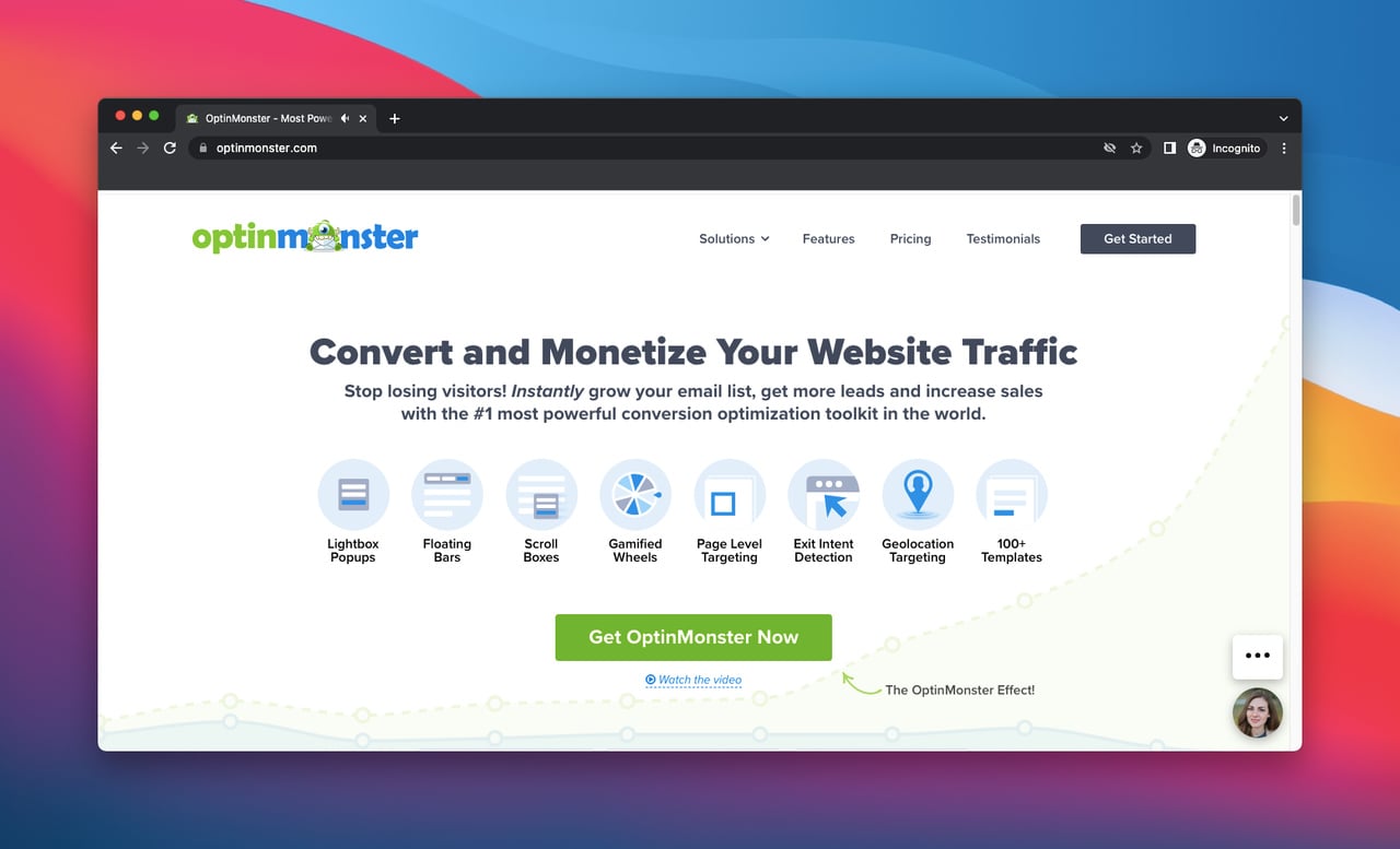 homepage of Optinmonster which is a popup builder tool