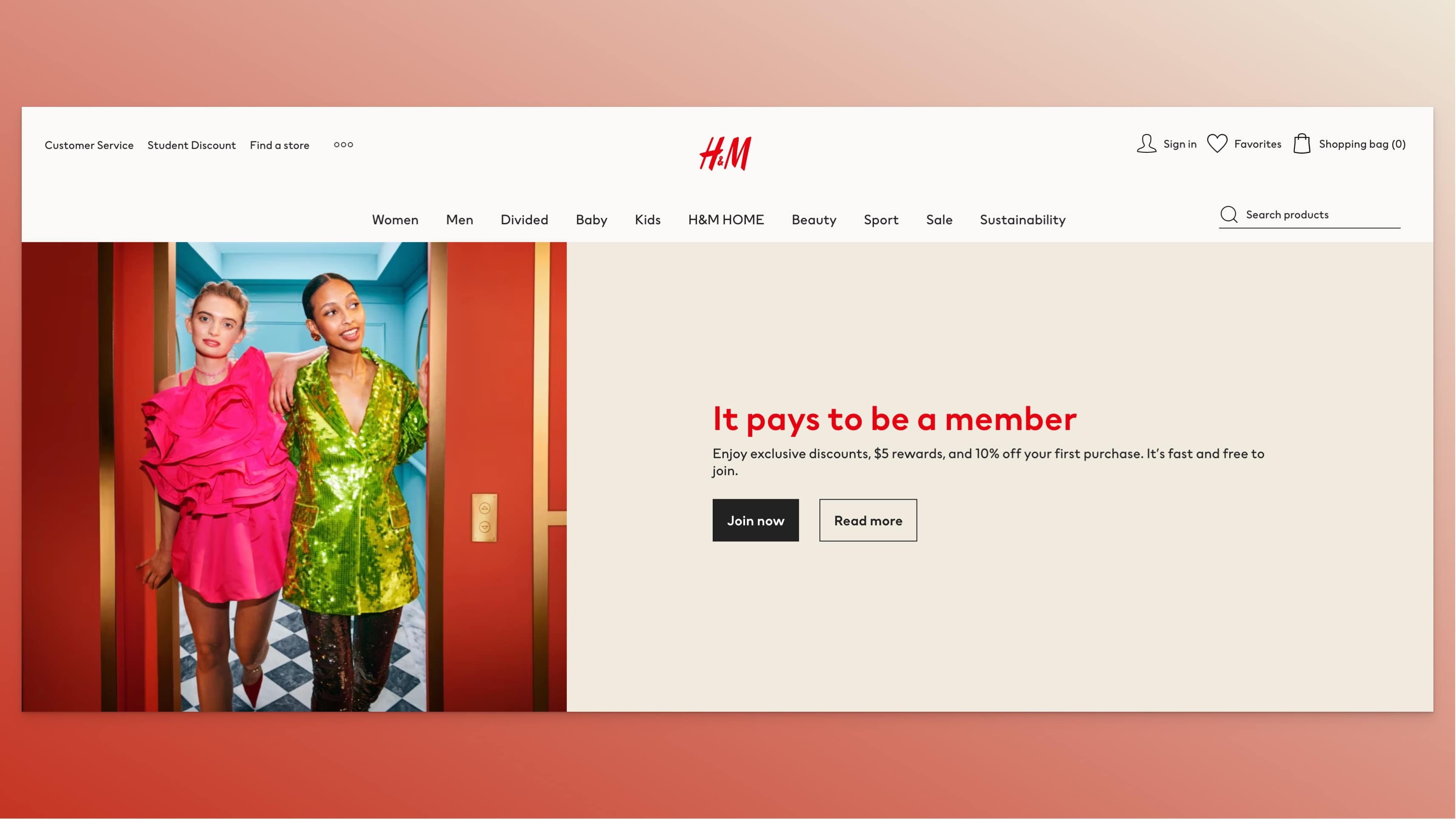 H&M's customer loyalty program example on its website