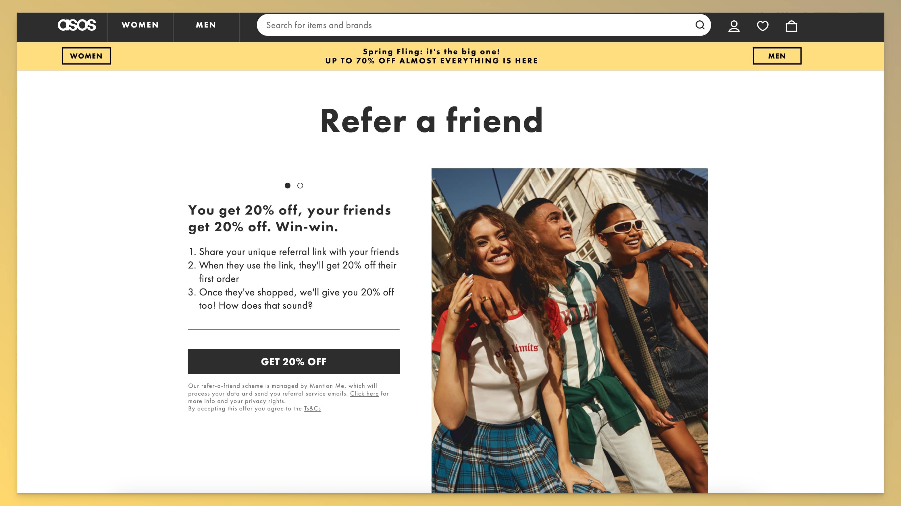 Asos' referral program example on its website