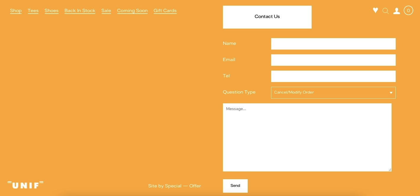 Unif's contact form example that starts with "Contact us"