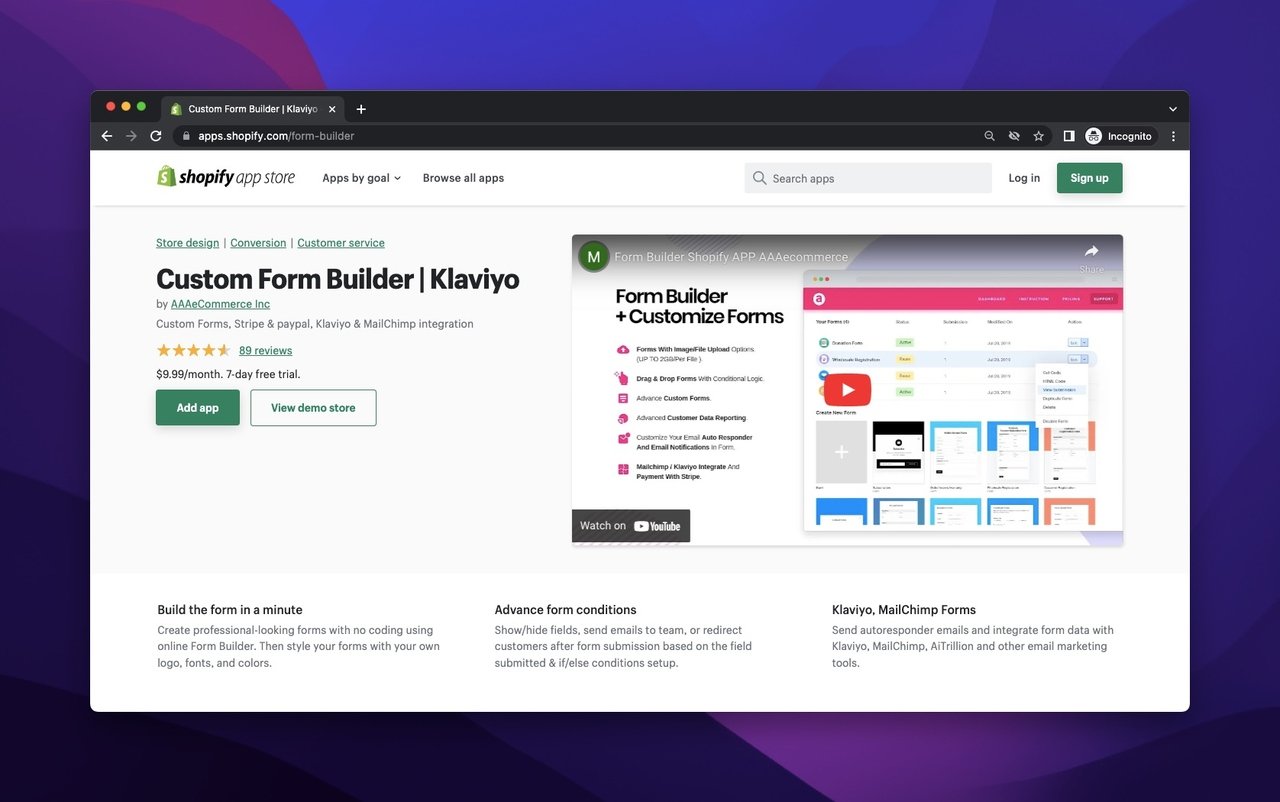 AAAeCommerce form builder on the Shopify app store