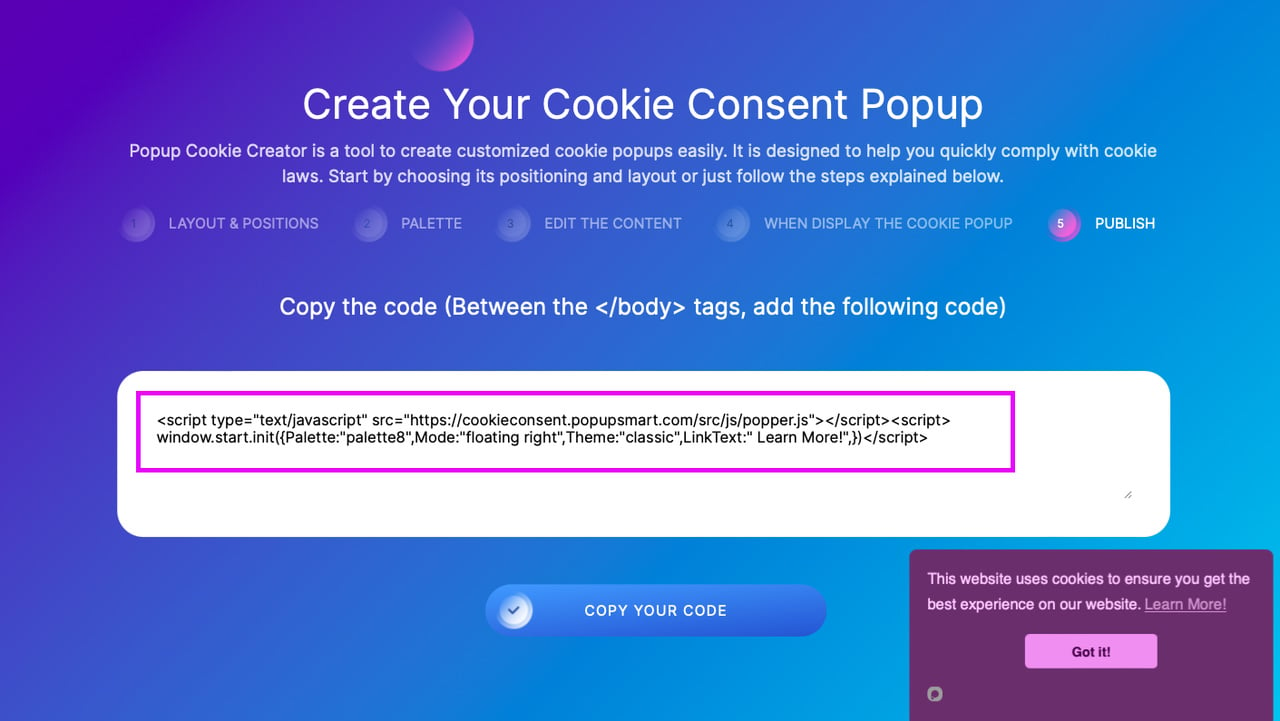 popupsmart cookie popup creator