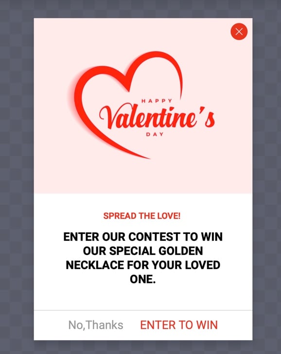 valentines day contest popup