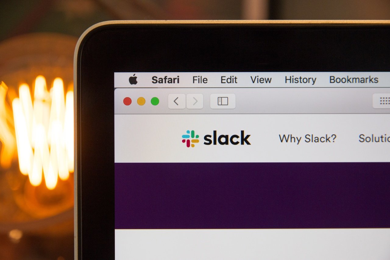 Slack app logo on a laptop screen