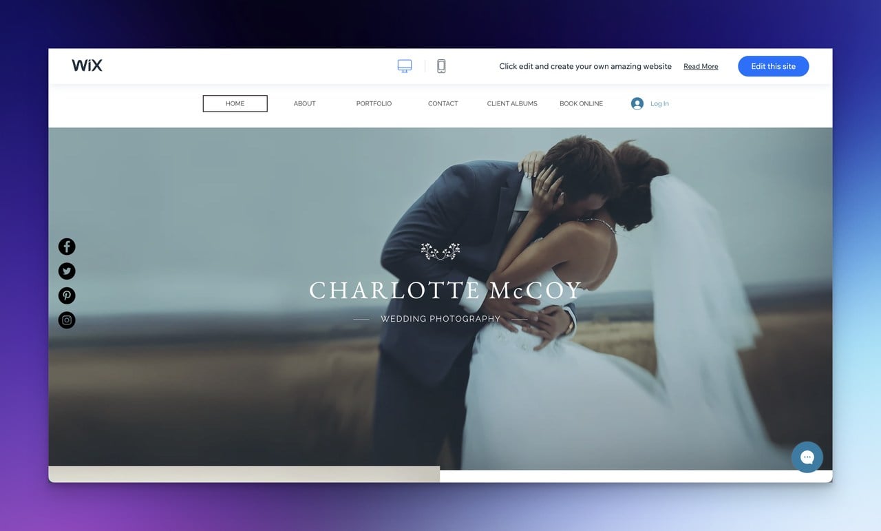 Wedding photographer Wix template