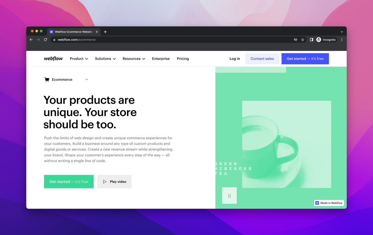 Webflow E-commerce page