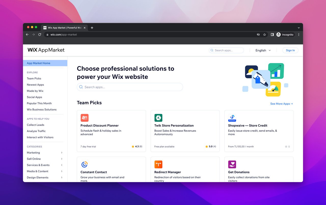 Wix App market