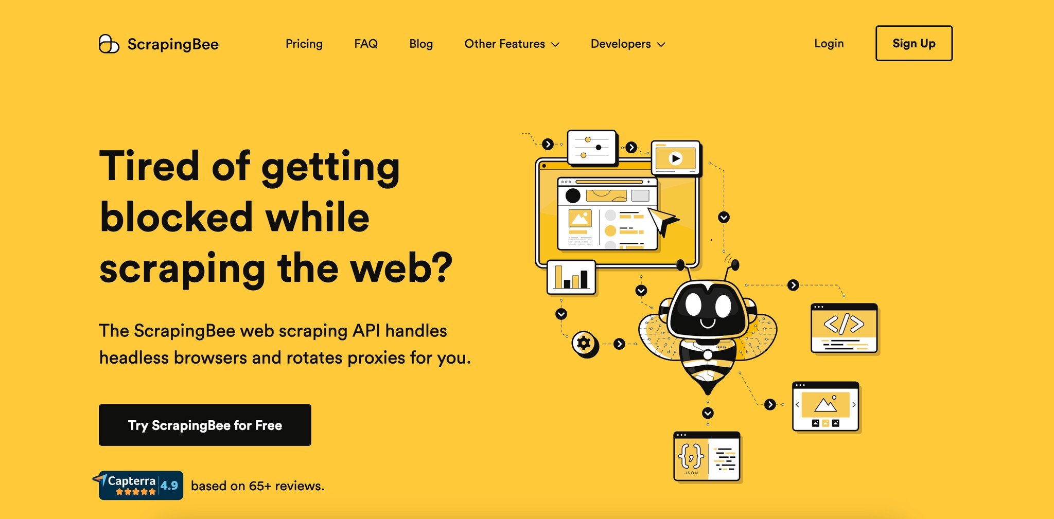 homepage of ScrapingBee web scraper API tool