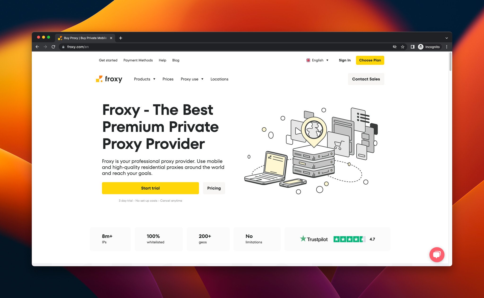 A screenshot of the homepage of Froxy, which is a proxy server
