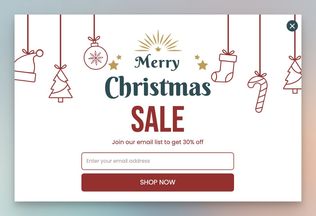 a holiday Christmas popup example with festive design that says "Merry Christmas sale"