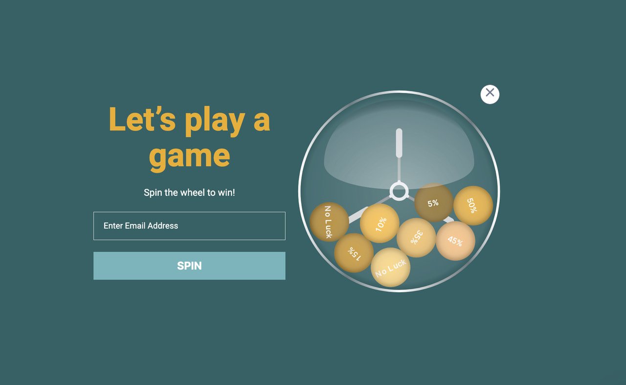 a Gamification popup example with a lottory ball discount