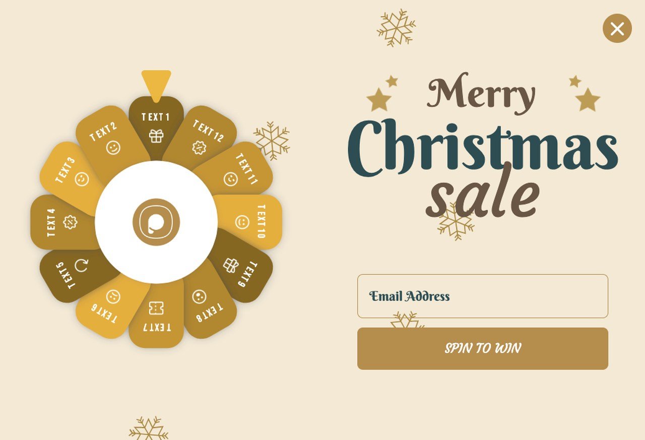 a Festive Christmas gamified popup with a spin to win wheel