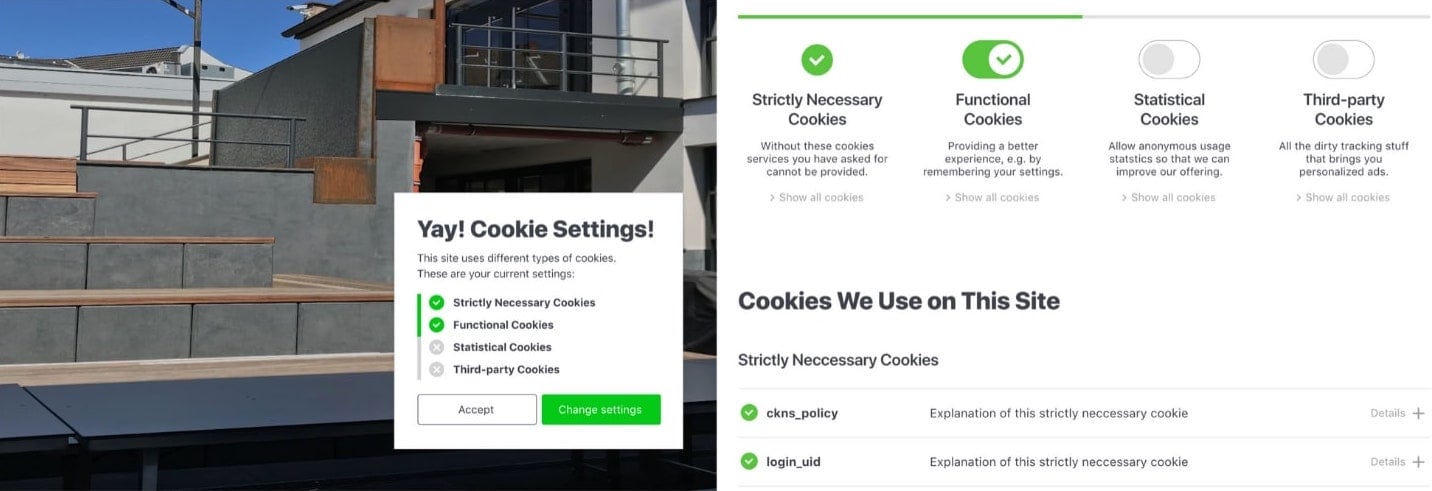 Indie Web Camp's cookie consent notice popup example