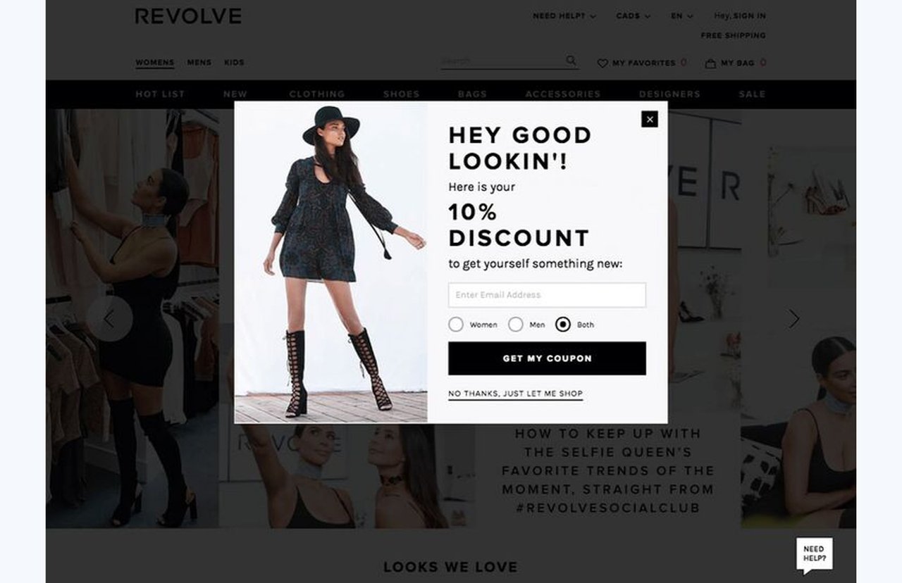 overlay pop up example of revolve