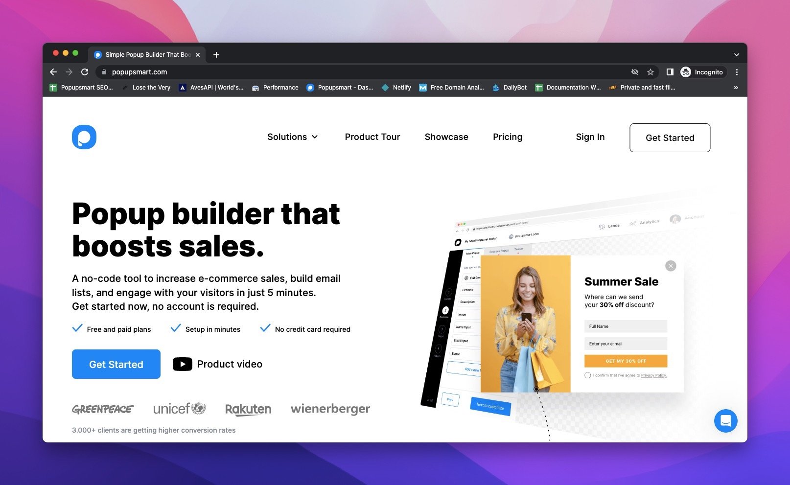 the above the fold area of Popupsmart which is a no-code popup builder