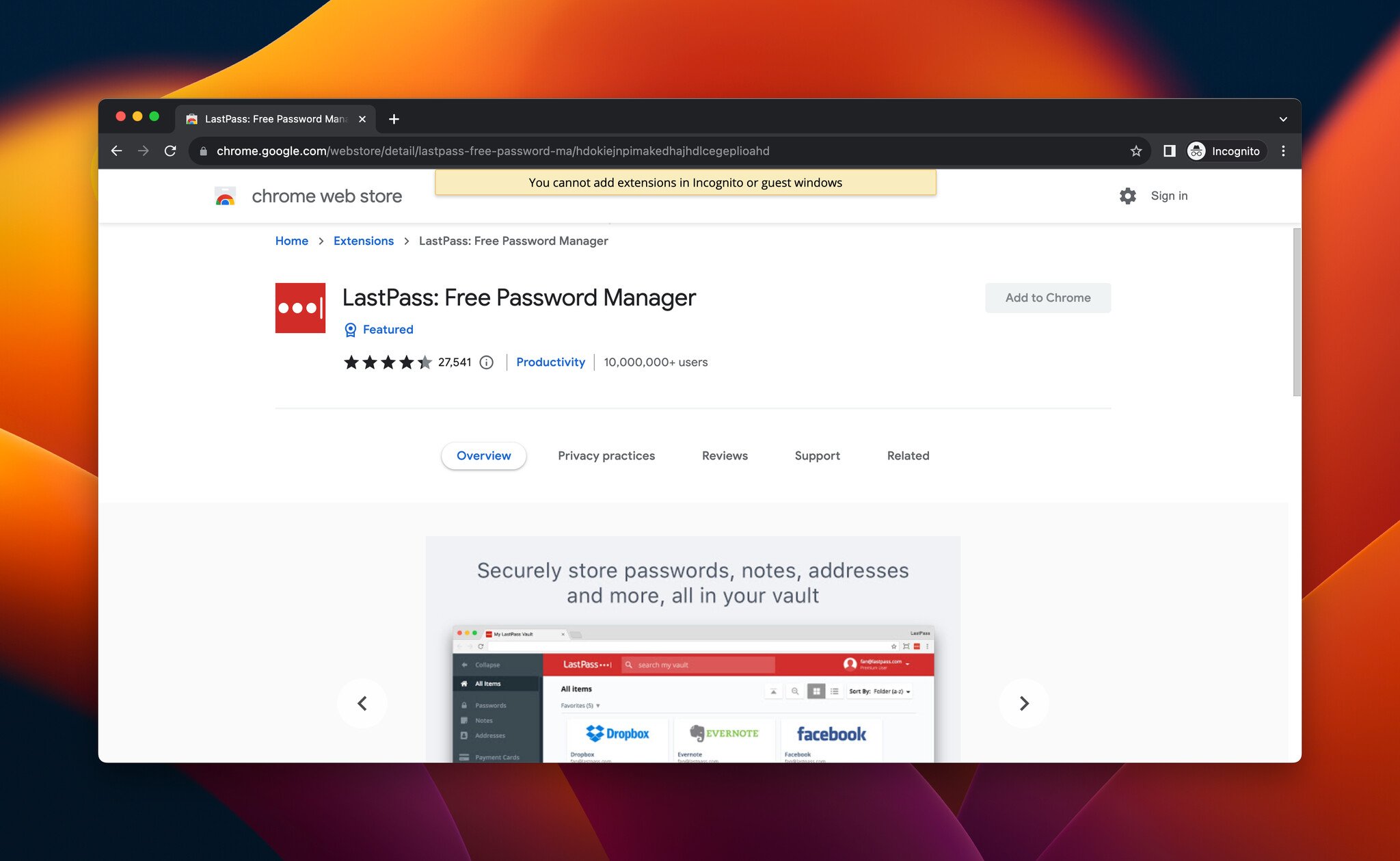 a screenshot of LastPass, which is a Chrome extension for productivity