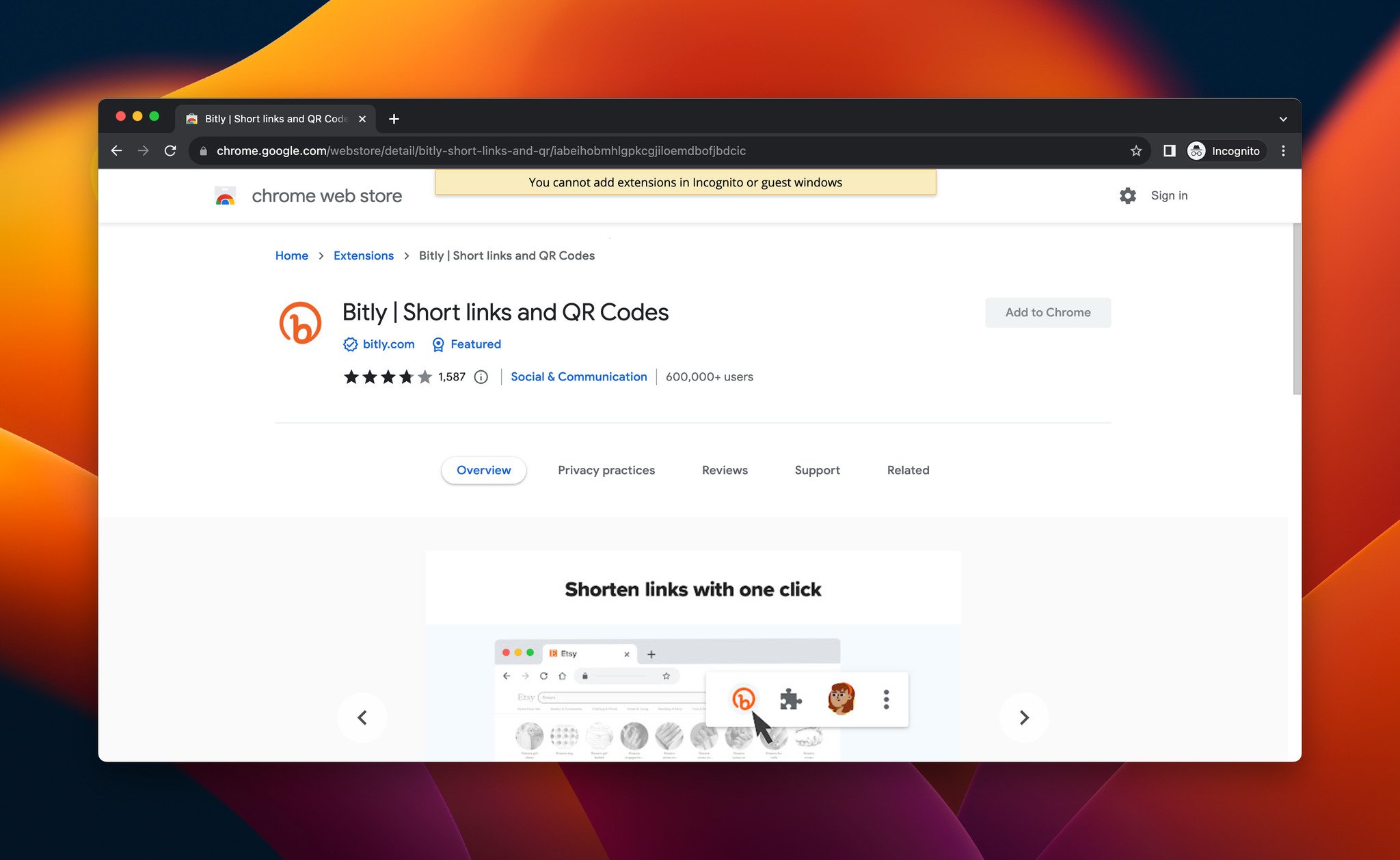 a screenshot of Bitly, which is a Chrome extension for social media