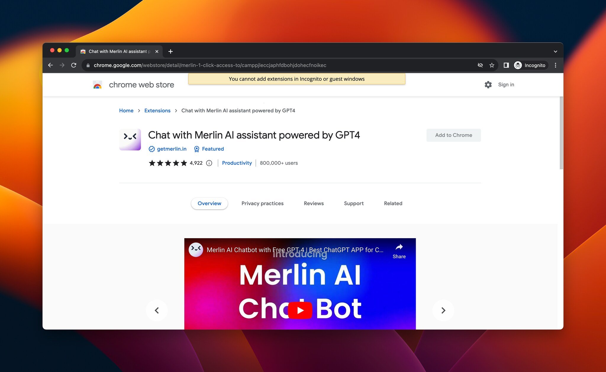 a screenshot of Merlin, which is an AI Chrome extension