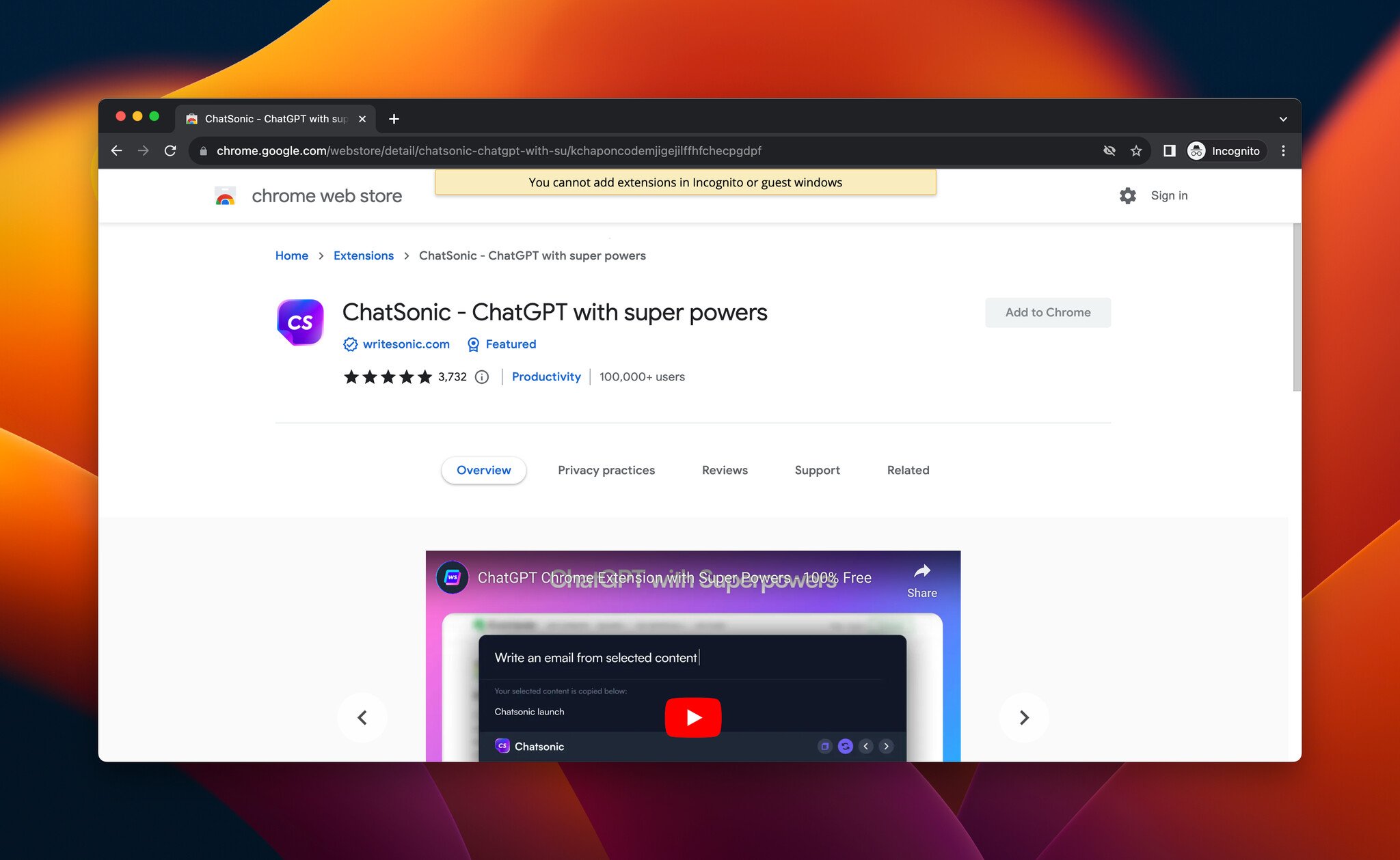 a screenshot of ChatSonic, which is an AI Chrome extension