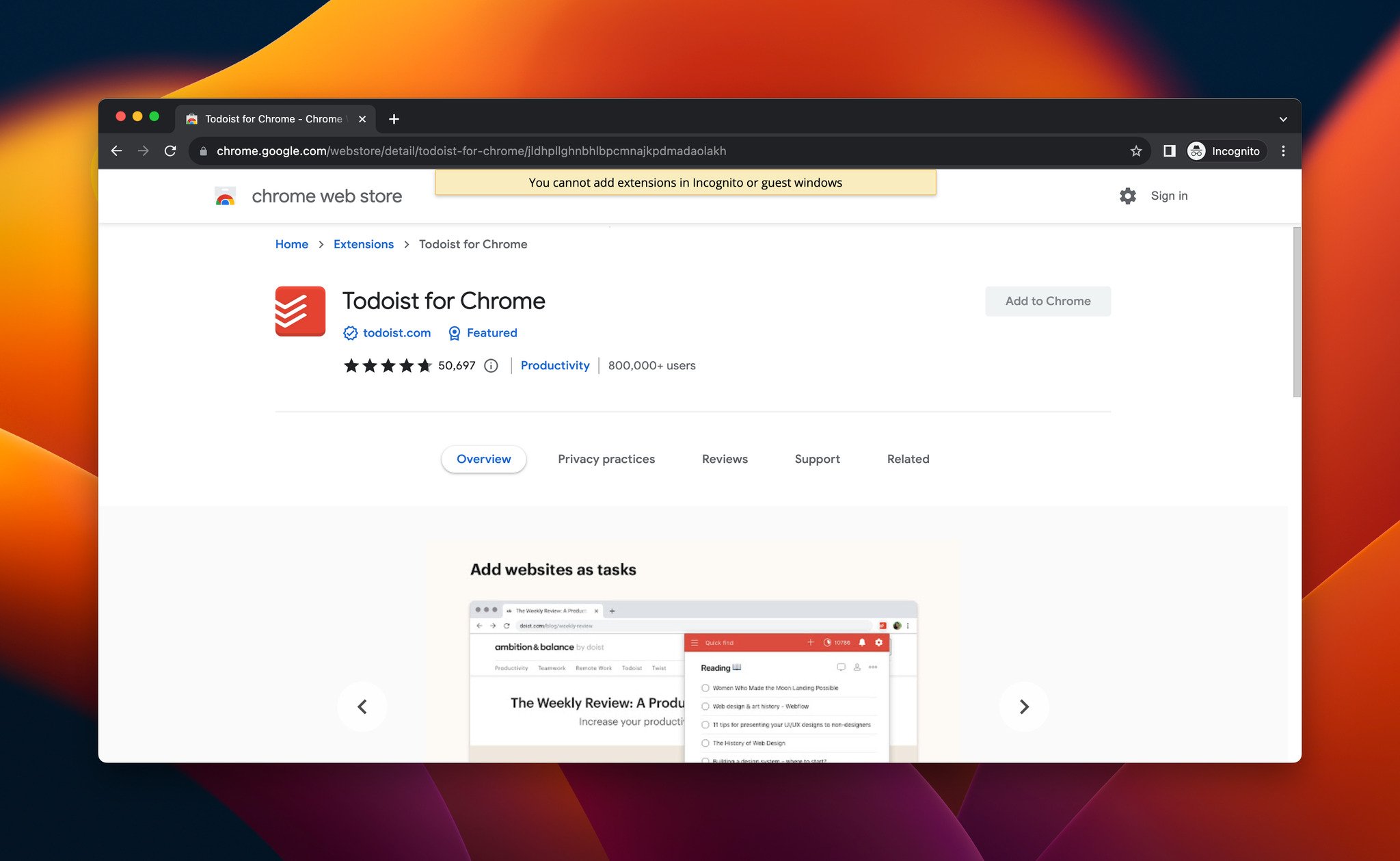 a screenshot of Todoist, which is a Chrome extension for productivity