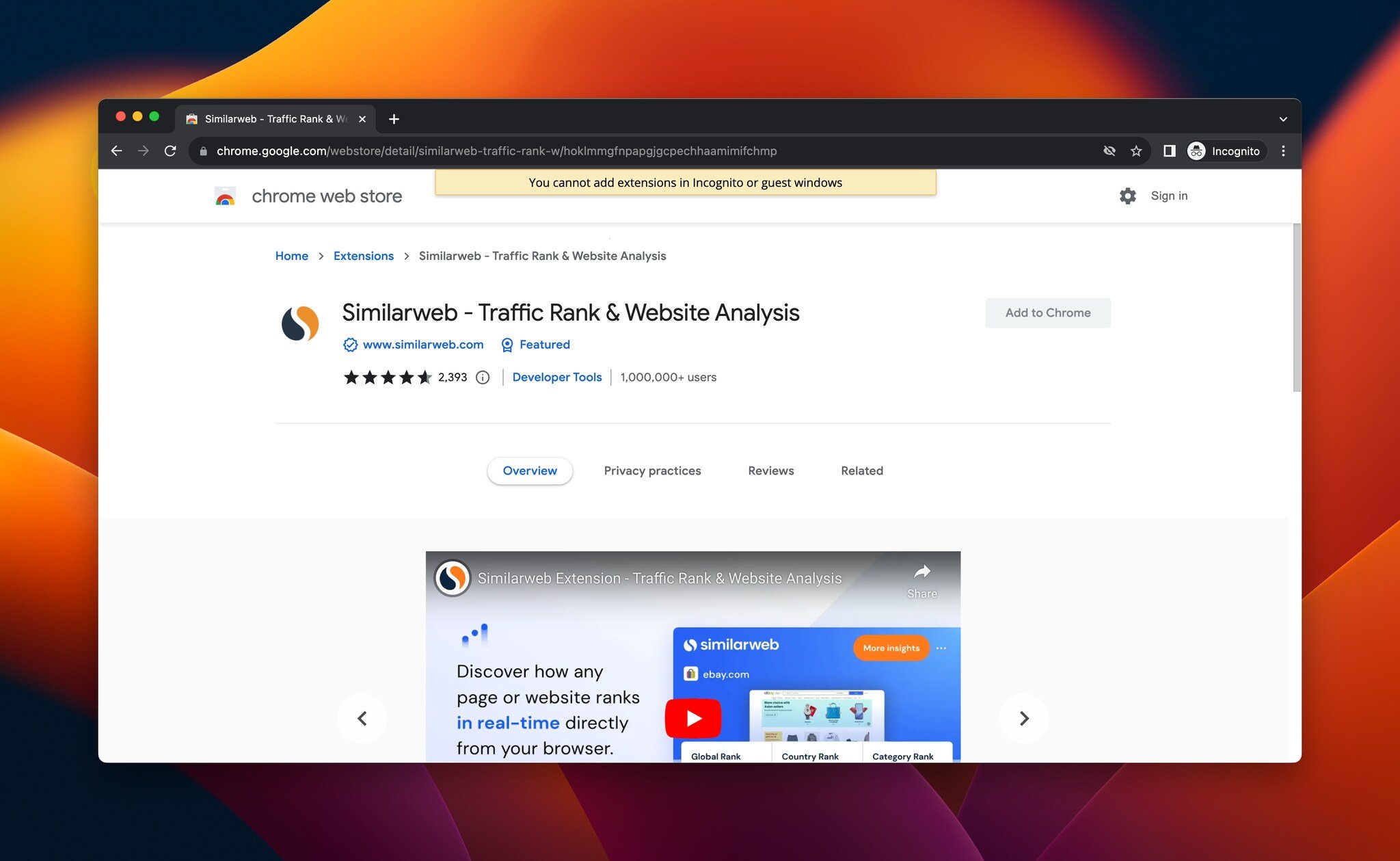 a screenshot of Similarweb, which is a Chrome extension for SEO