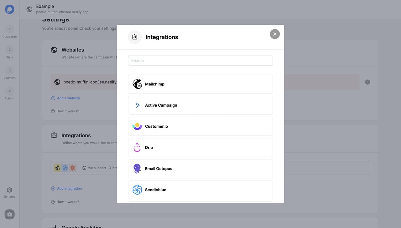 integrations page