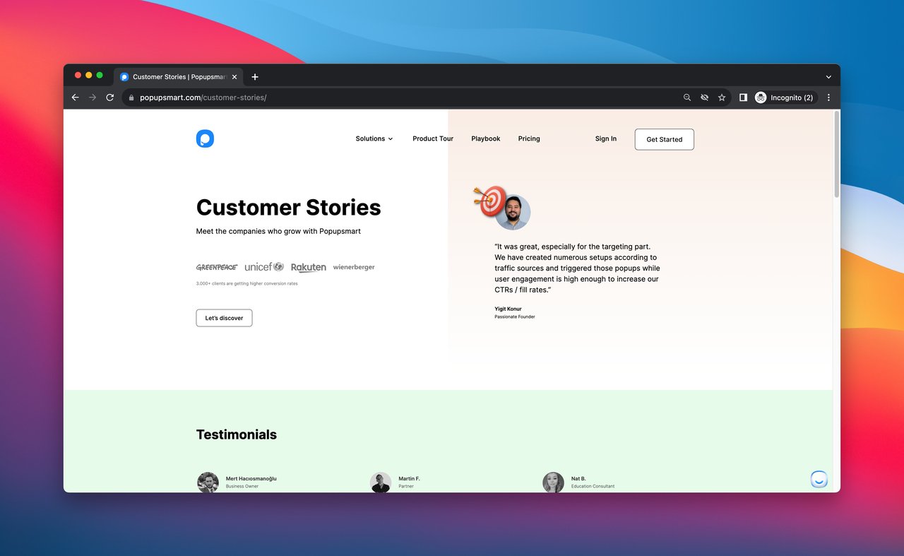 a screenshot of customer stories page of Popupsmart