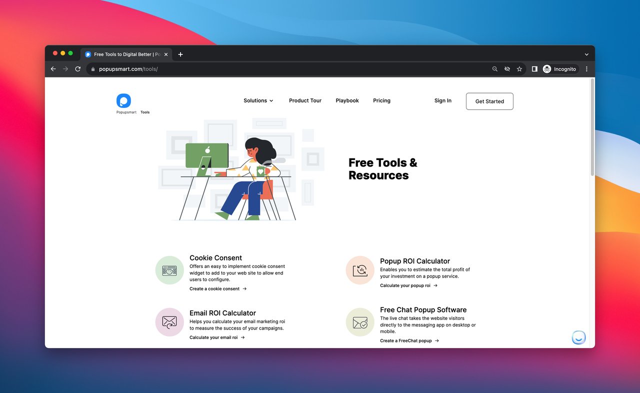 a page displaying Popupsmart’s free tools