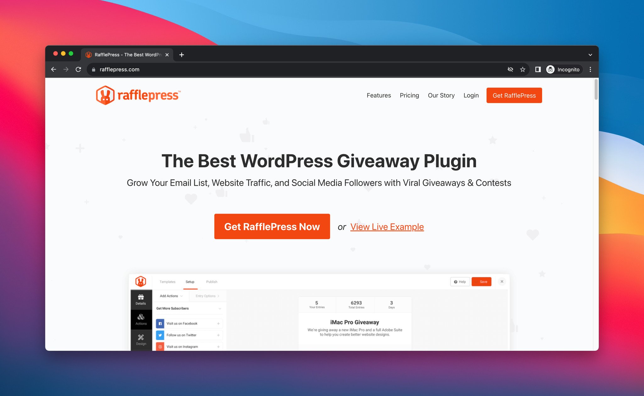 a screenshot of the landing page of RafflePress, which is a giveaway tool